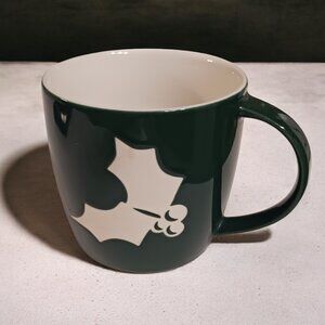 Starbucks 2011 Dark Green Holiday Mug – White Holly Sprig, Collectible & Rare!